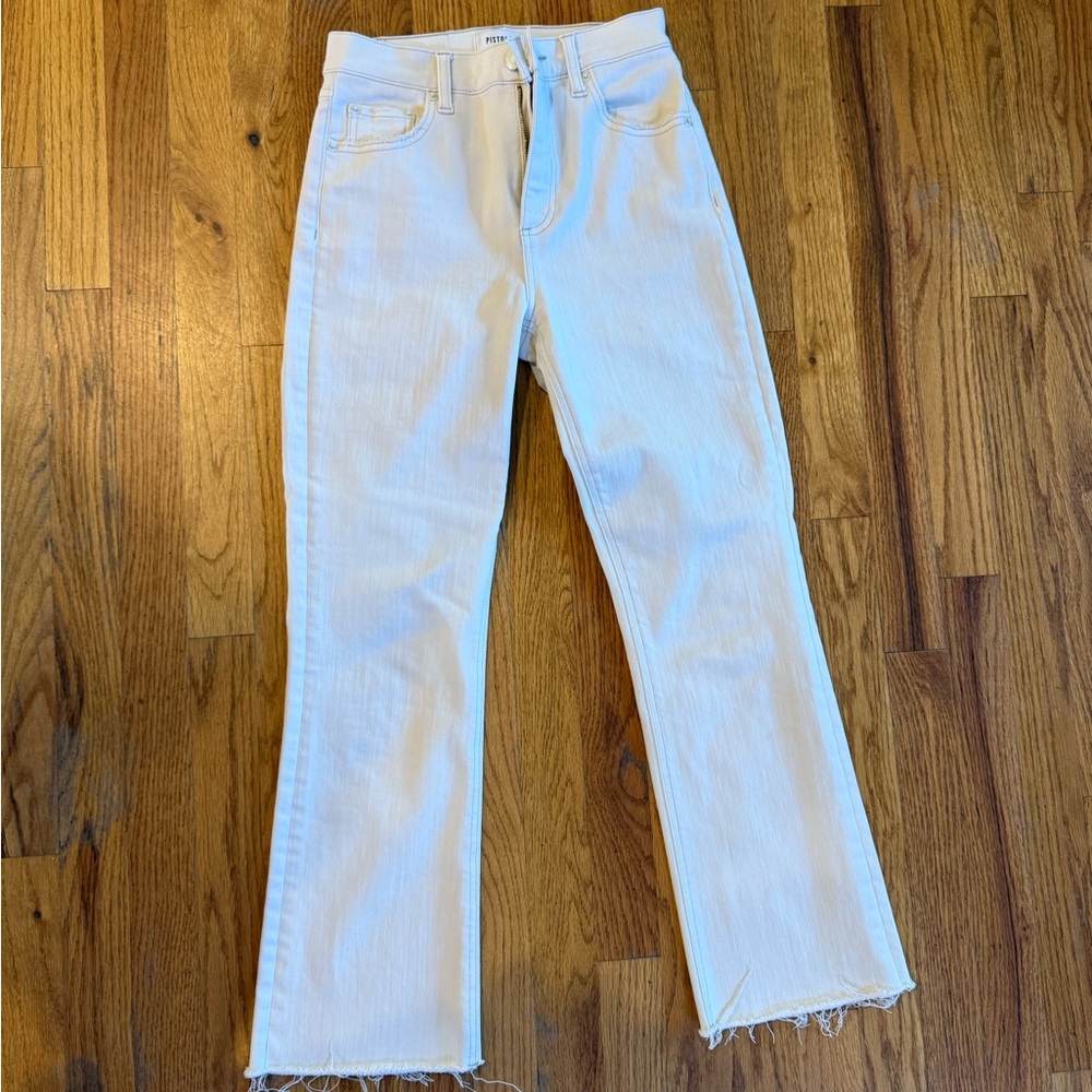 Pistola Cream Flare Jeans with Frayed Hem